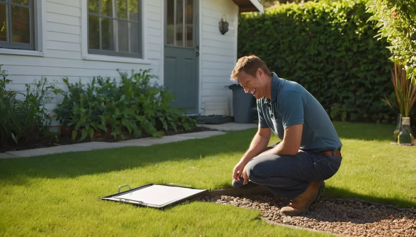 A provider checking a septic tank lid near a home in the Chicago area